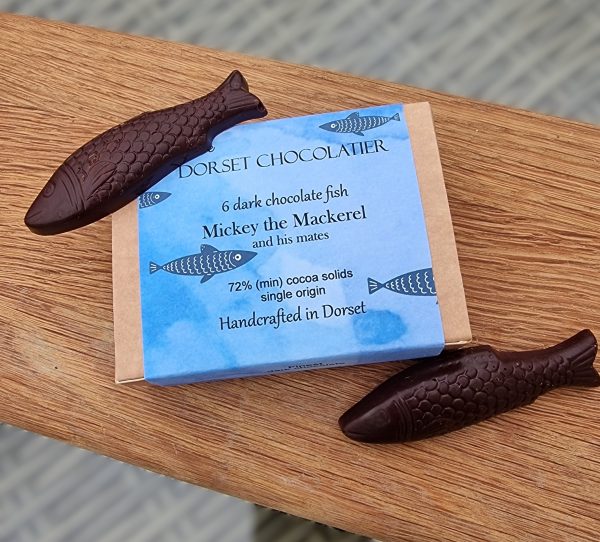 Dark chocolate fish - 72% cocoa solids - mickey the mackerel and his mates